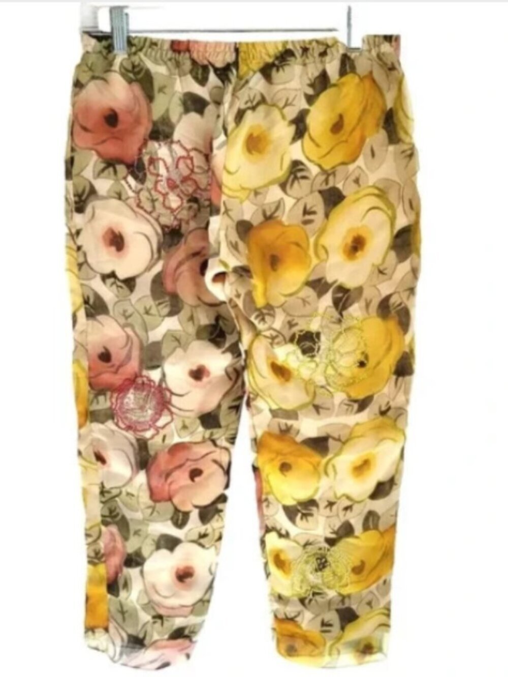 Kristina Ti Chic Small Beaded Silk Pants Italian Designer Floral Lined Colorful - Picture 2 of 9
